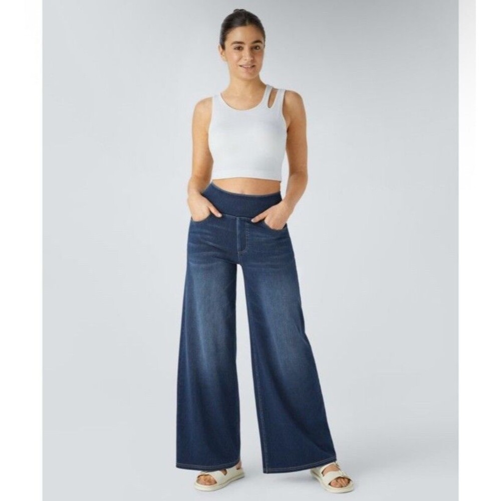HALARA Flex Blue High Rise Pockets Baggy Wide Leg Jeans Extra Large Tall NEW